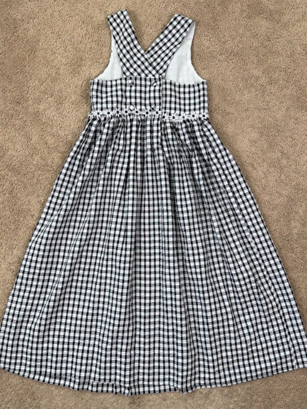 Vintage Kellys Kids Dress Girls 8 Black White Gingham Daisy Cottagecore Wedding - Picture 9 of 12
